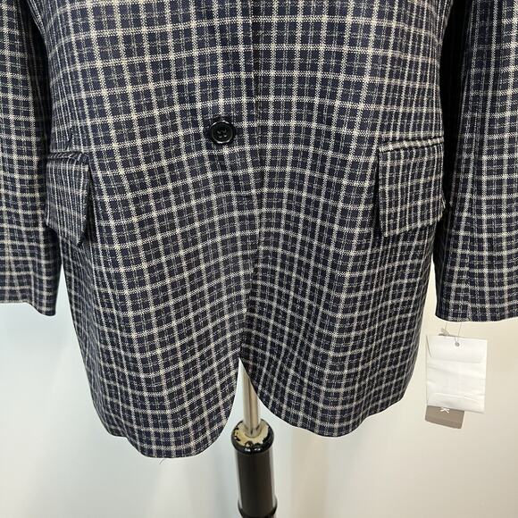 Vintage Jones New York Blazer Jacket size 16 Navy Blue Taupe Plaid 90's Y2K - Picture 5 of 8